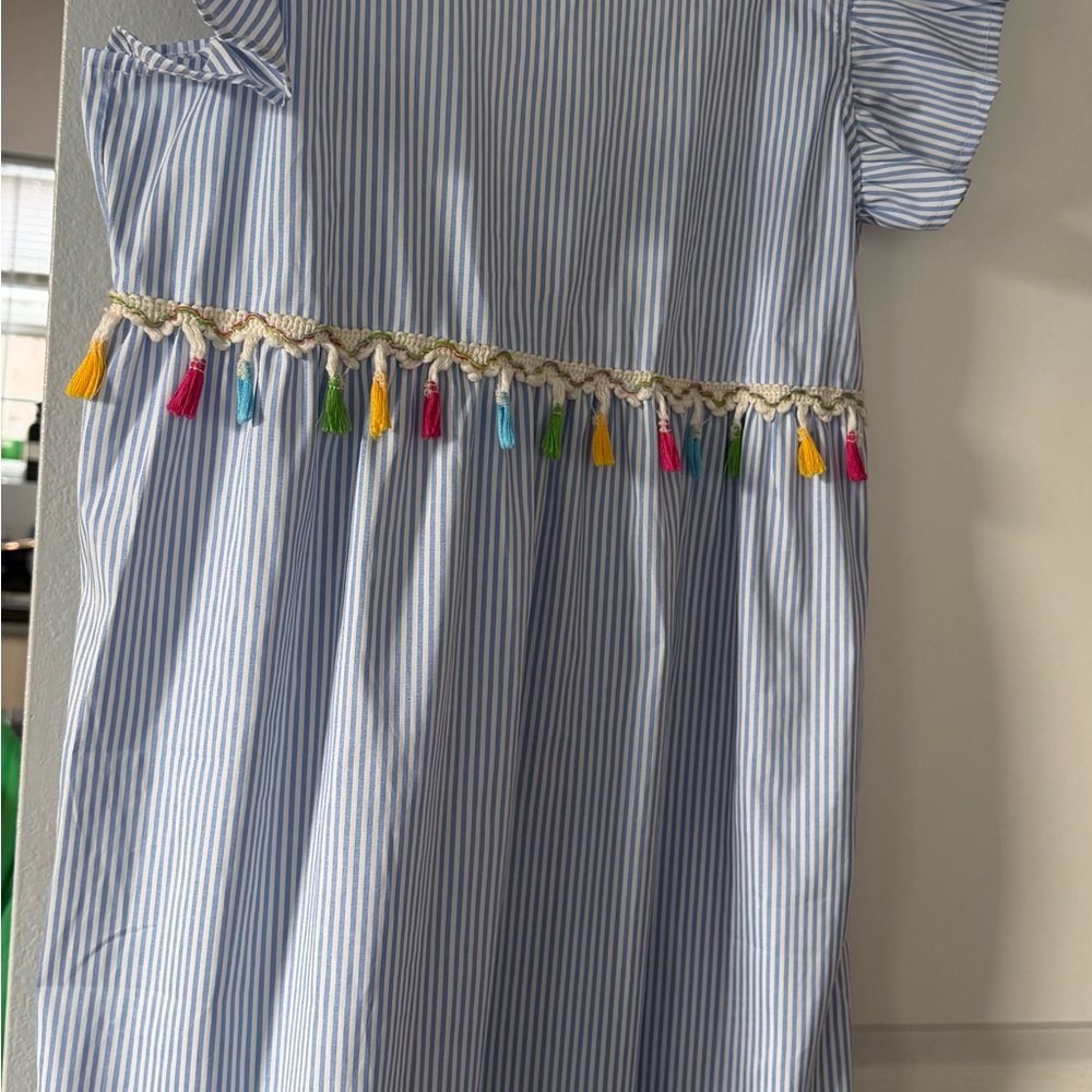 Striped mini Dress with Colorful Tassels